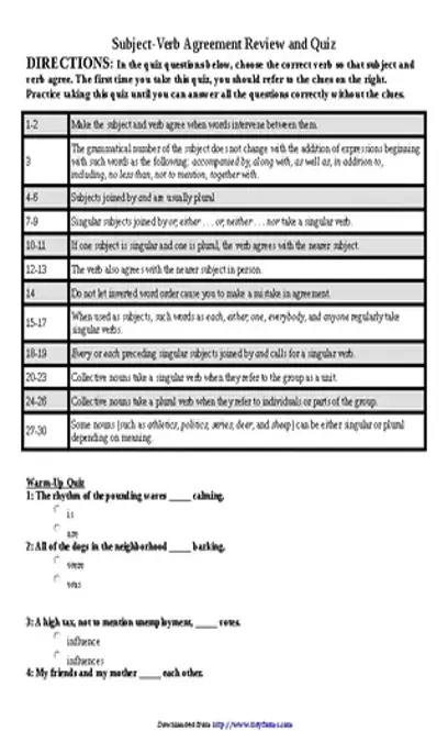 Subject Verb Agreement Review And Quiz