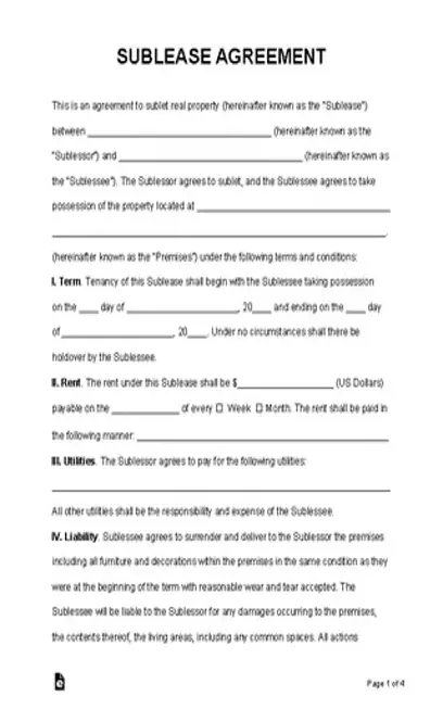 Sublease Agreement Template