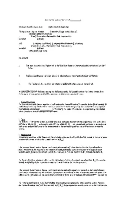 Sublease Commercial Rental Agreement Free Word Template