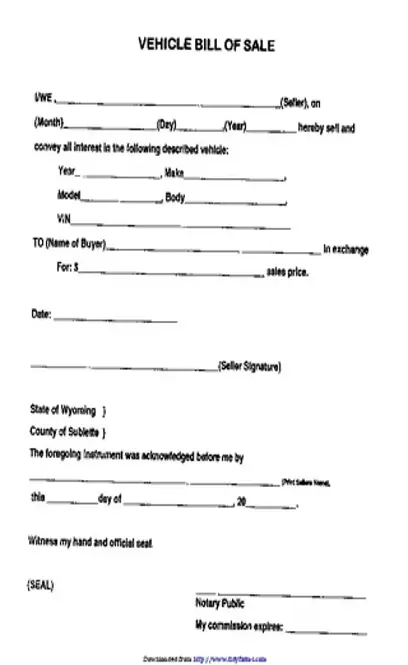 Sublette County Wyoming Bill Of Sale