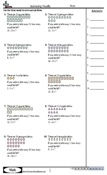 Subtracting Visually Common Core Practice Sheets