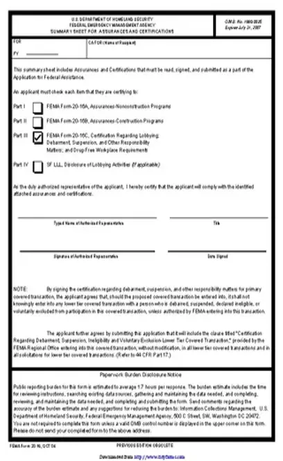 Summary Sheet For Assurances And Certifications