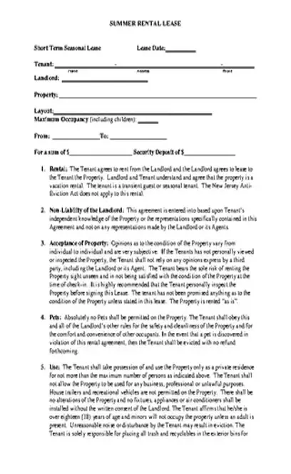 Summer Rental Lease Template