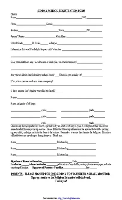 Sunday School Registration Form