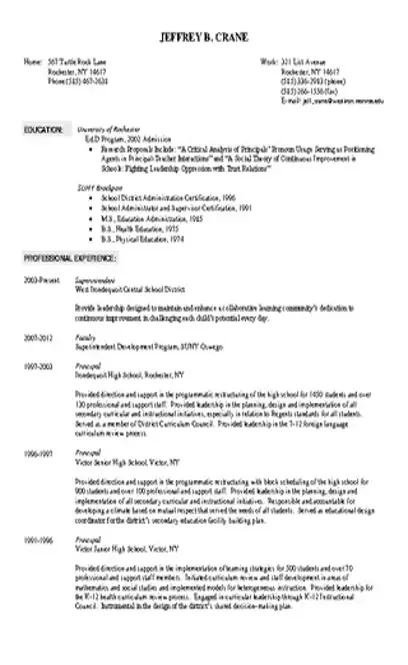 Superintendent Crane Resume