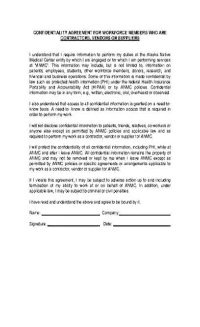 Suppliers Vendor Confidentiality Agreement Example