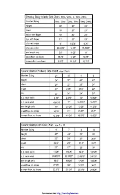 Swanky Baby Size Chart