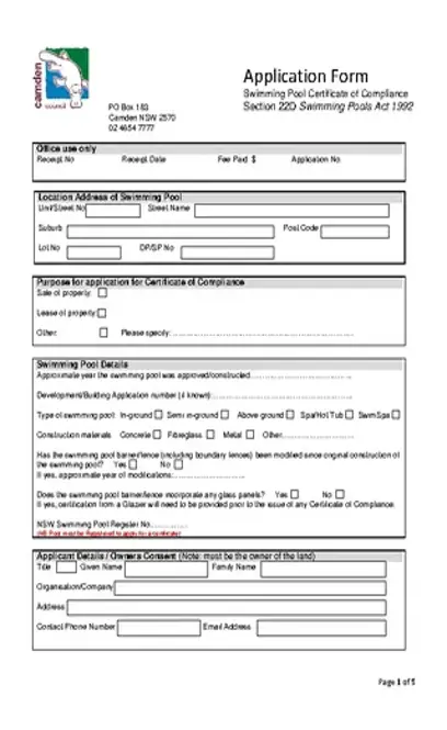 Swimming Pool Certificate Of Compliance Template