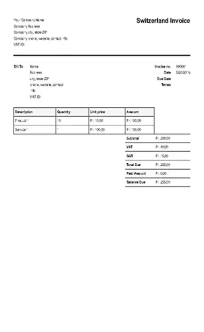 Switzerland Invoice Template