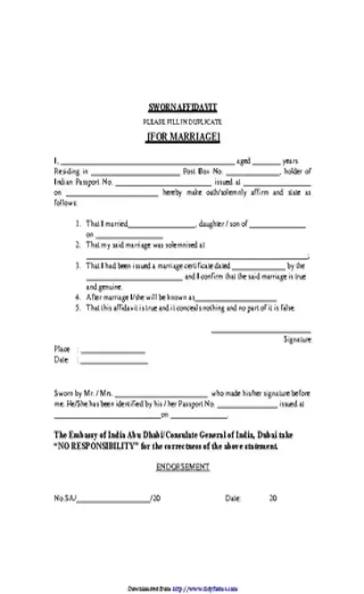 Sworn Affidavit For Marriage