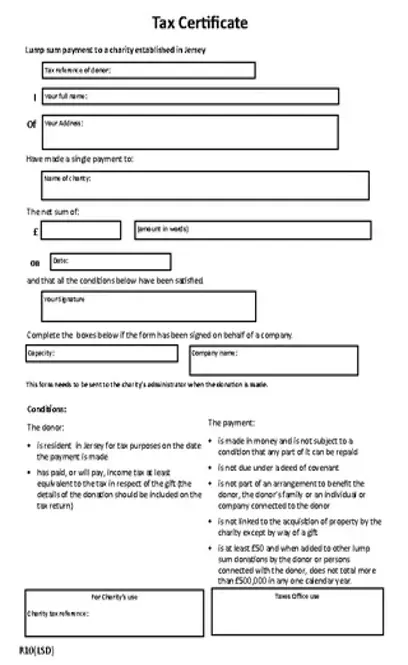 Tax Certificate Template