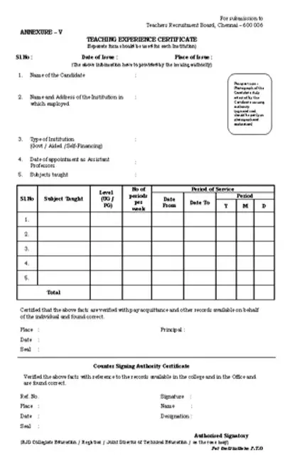 Teaching Experience Certificate Template