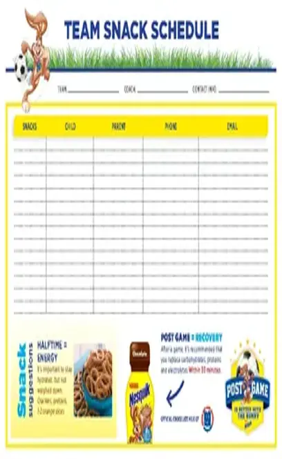 Team Snack Schedule Template