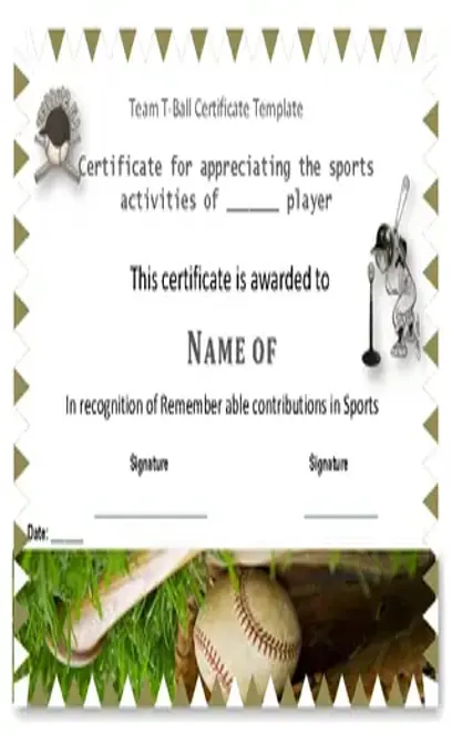 Team T Ball Certificate Template