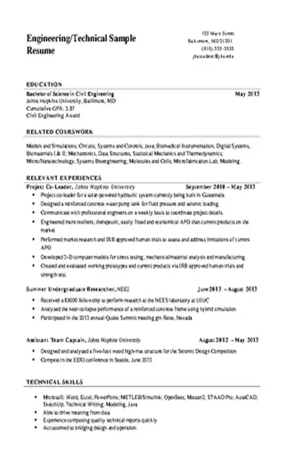 Technical Engineering Resume