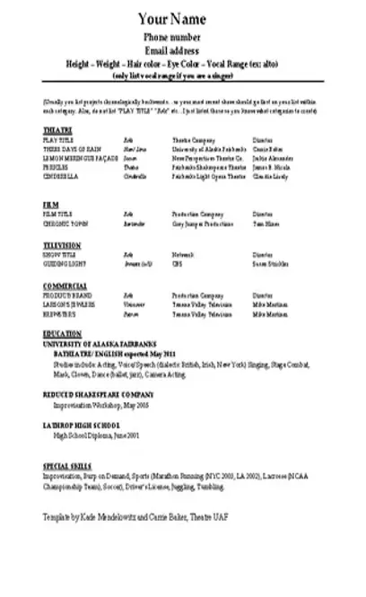 Technical Theatre Resume Template