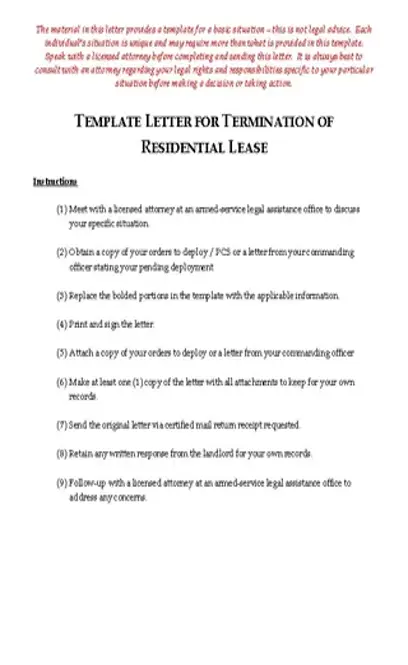 Template Letter For Termination Of Residential Lease