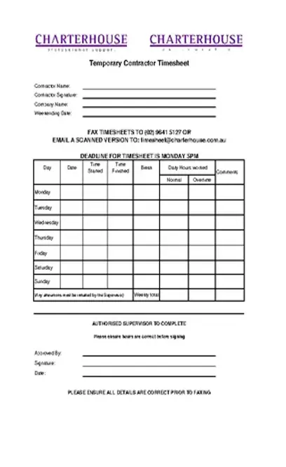 Temporary Contractor Timesheet Template In Pdf