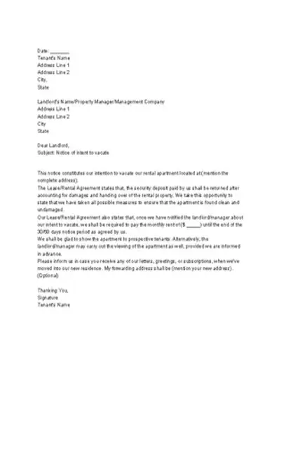 Tenant Notice Of Intent To Vacate Template