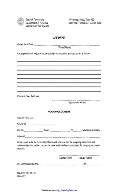 Tennessee Affidavit Form