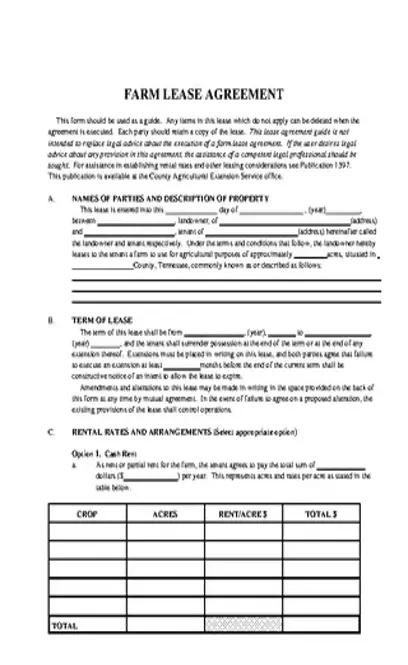 Tennessee Farm Lease Agreement Template