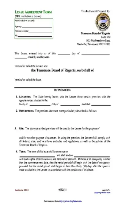 Tennessee Lease Agreement Form