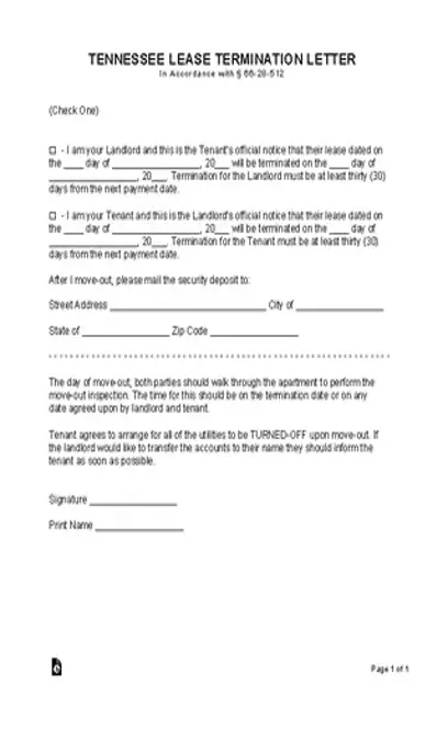 Tennessee Lease Termination Letter