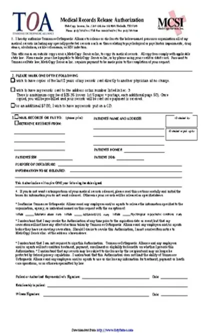 Tennessee Medical Records Release Form 1