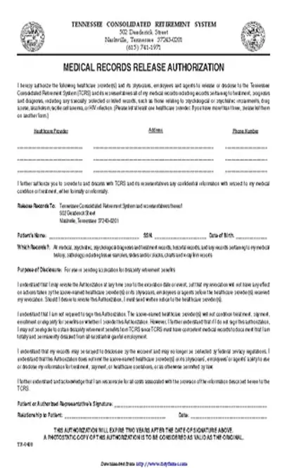 Tennessee Medical Records Release Form 2