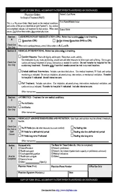 Tennessee Physician Orders For Scope Of Treatment Post Form