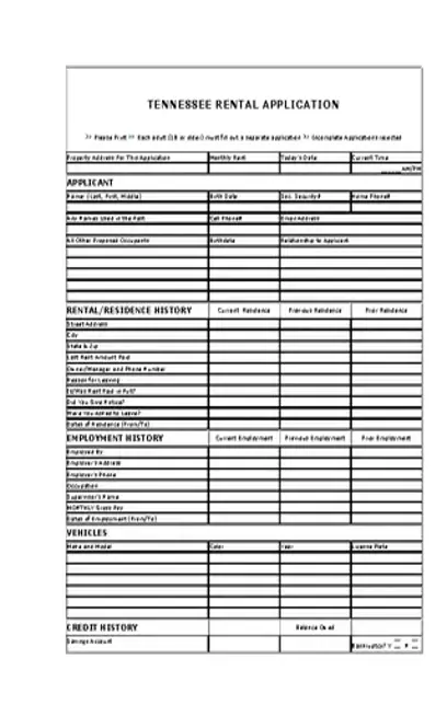 Tennessee Rental Application Form