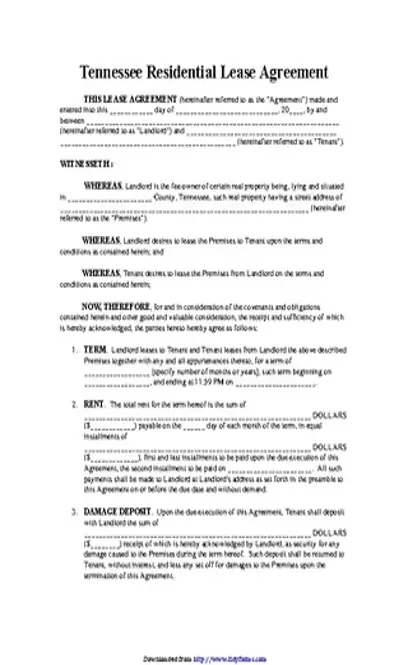 Tennessee Residential Lease Agreement Form