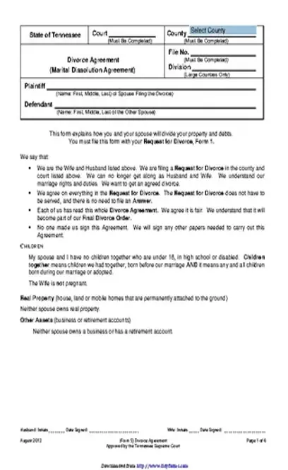 Tennessee Separation Agreement Template