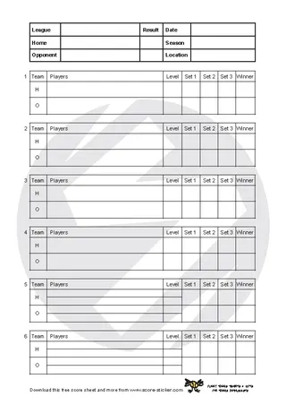 Tennis Score Sheet 2