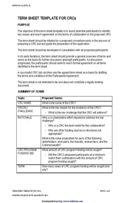 Term Sheet Template