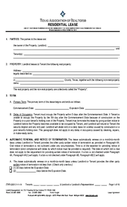 Texas Association Of Realtor Lease Agreement Form