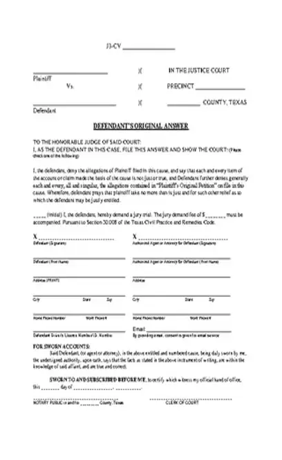 Texas Defendants Answer Form