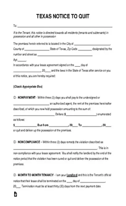 Texas Eviction Notice To Quit Form