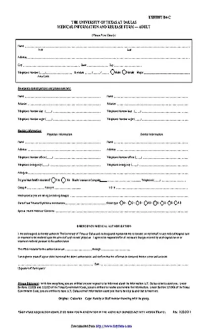 Texas Medical Release Form For Adult