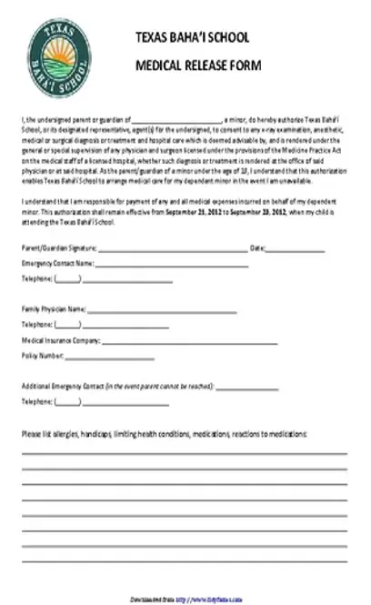 Texas Medical Release Form For Minor Child