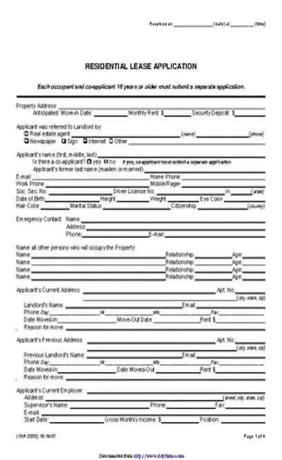 Texas Rental Application Form