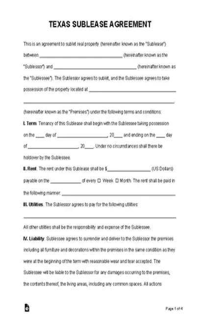 Texas Sublease Agreement Template