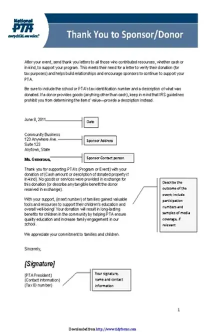 Thank You Letter For Sponsors Donors