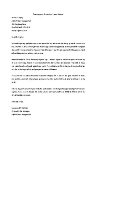 Thanks Letter For Promotion Template Free Download