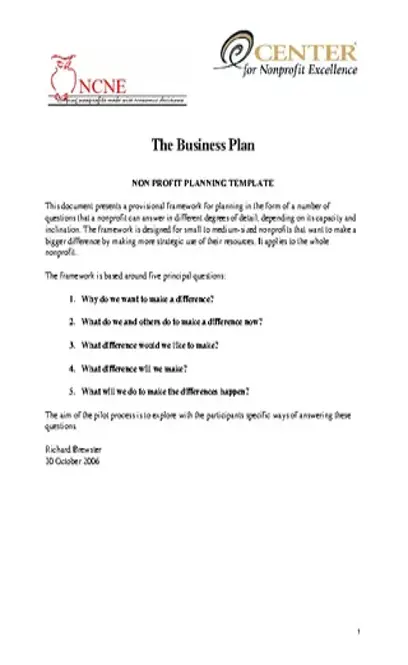 The Business Plan Nonprofit Pilot Template Pdf Free Download