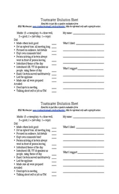 Toastmaster Evaluation Sheet