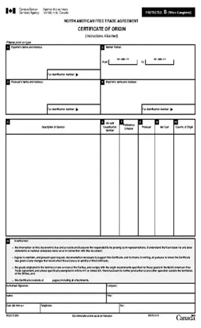 Trade Agreement Certificate Of Origin