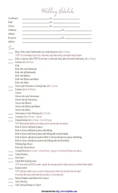 Traditional Wedding Day Timeline