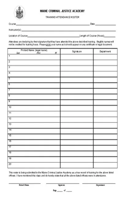 Training Attendance Roster Template