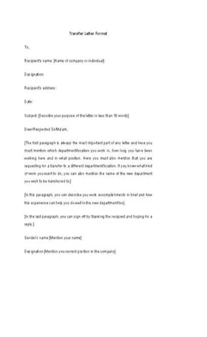 Transfer Letter Format